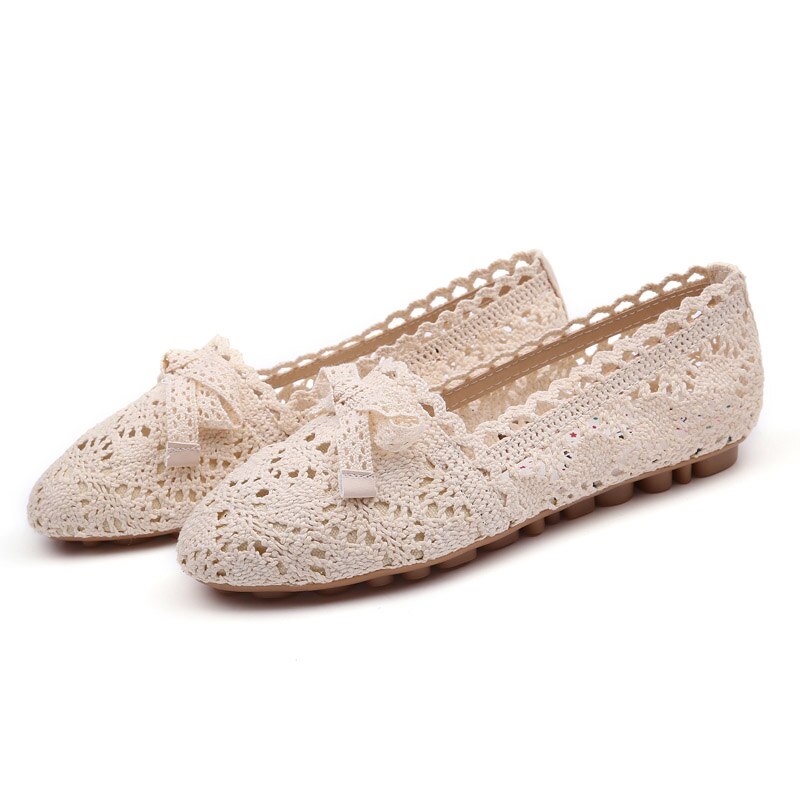 Women Lace Flats Shoes Summer Hollow Comfortable Boat Shoes Shallow Mouth Women Casual Shoes Mujer Chaussures Femme: White / 9