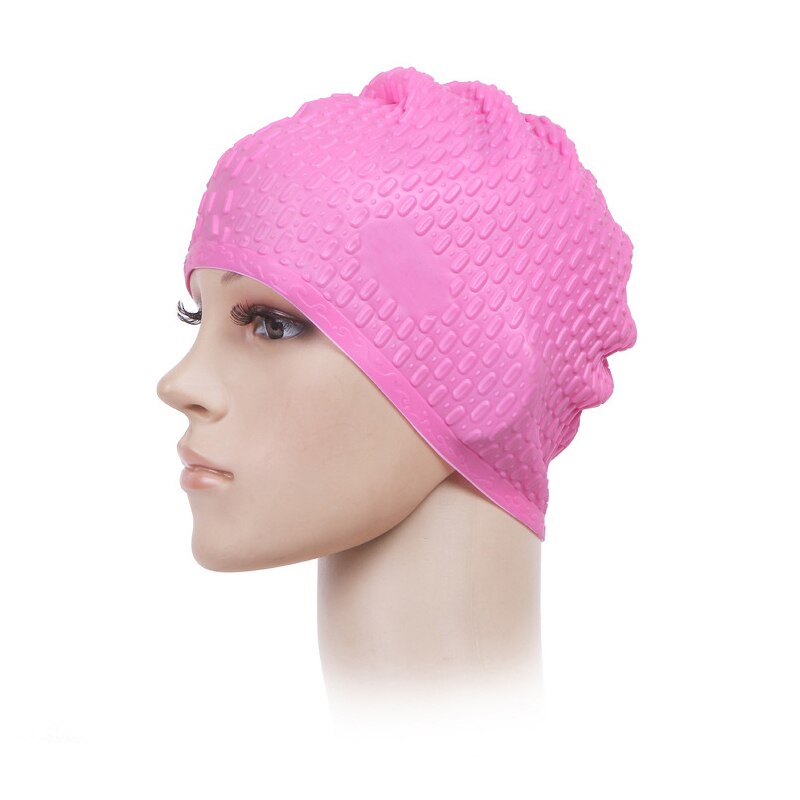 3D Elastic Silica Gel Swimming Cap Waterproof Ear Protection Adult Men Women Long Hair Swim Hat Cover Ear Bone Pool: Pink