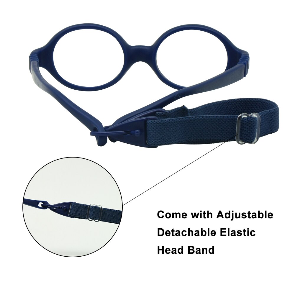 Babybriller størrelse 37mm uden skruesikker bøjelig med rem, fleksibel optisk børneramme og plano-linser, briller til børn