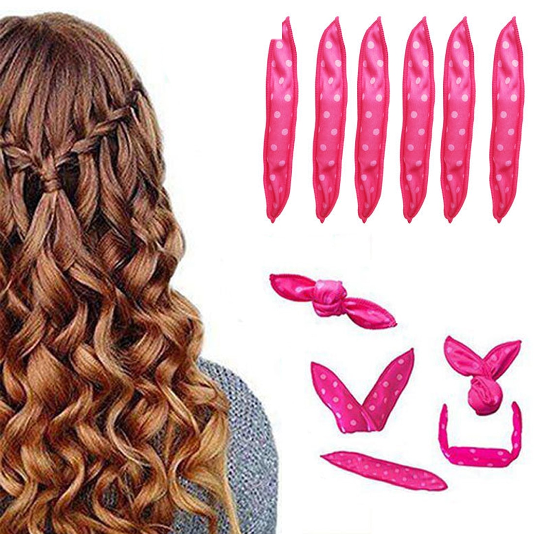 Sød kanin øre magisk svamp pude blødt rullehår bedste fleksible skum svamp hår curlere diy styling hår ruller 6 stk/sæt