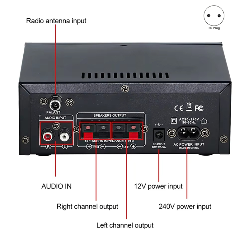 Wzmacniacz Cyfrowy AK45 Pro - 2.0 Kanały Audio Kino Domowe - Dźwięk Hi-Fi Bluetooth - Wtyczka UE: Default Title