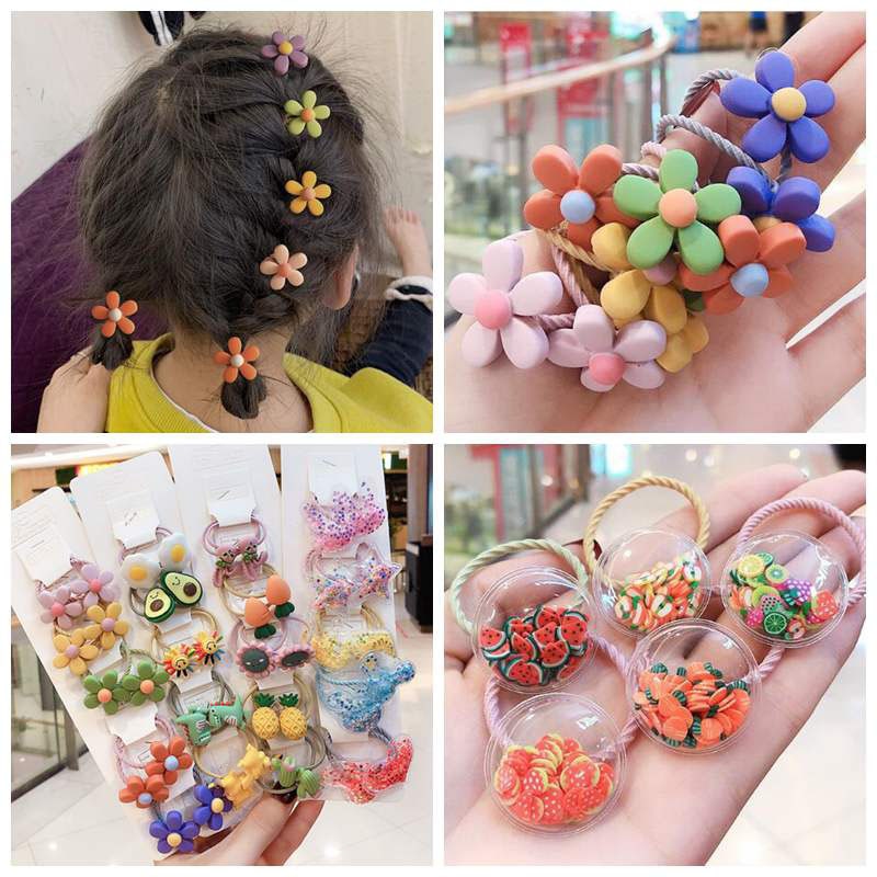 10 pz/impostato di Modo Delle Ragazze Fasce Elastiche Dei Capelli di Animali Del Fumetto Del Fiore Della fascia Bambini Scrunchies coda di Cavallo Titolare Dei Capelli Del bambino Accessori
