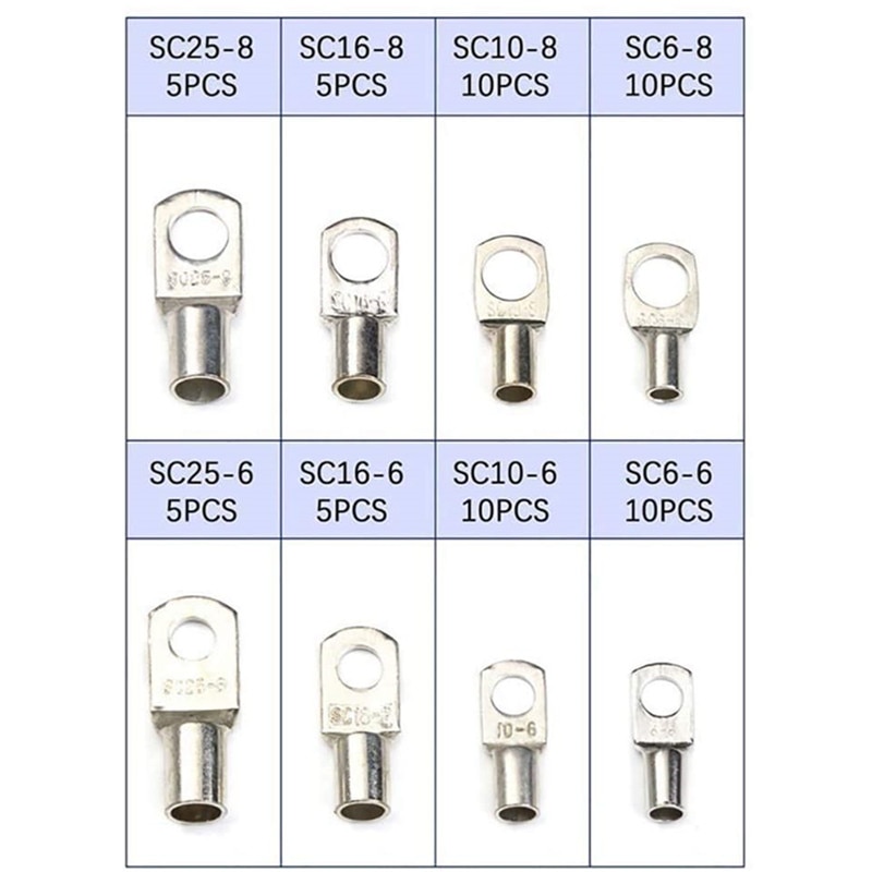 60Pcs Elektrische Lugs Vertind Koperen Bout Gat Sc Connectoren Crimp Terminals Met Kabel Crimper Krimptang Ratchet Tang HX-50B