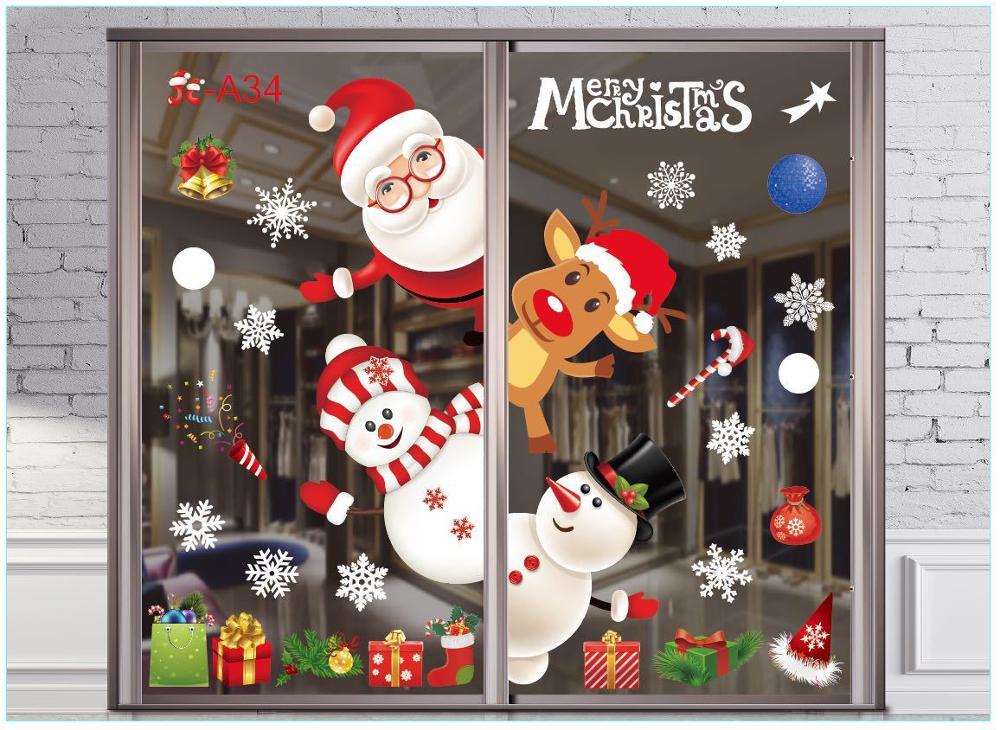 Large Merry Christmas Wall Sticker Stylish Santa Window Room Decoration PVC Year Home Decor Removable: G