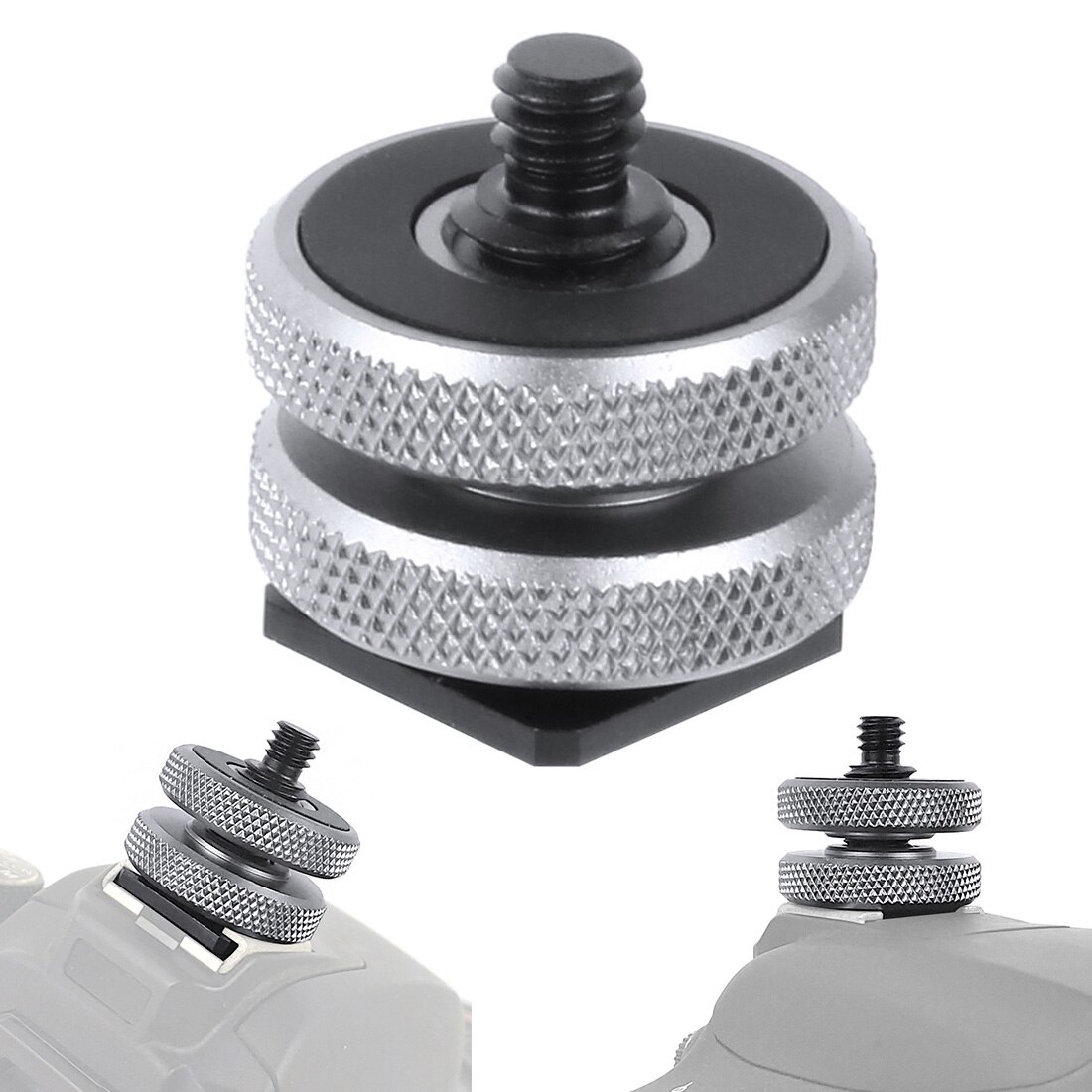 Tornillo de trípode para Flash, adaptador de montaje de zapata fría y , doble tuerca para luces LED DSLR SLR, accesorios de estudio, 1x3/8 vuelta, 1/4