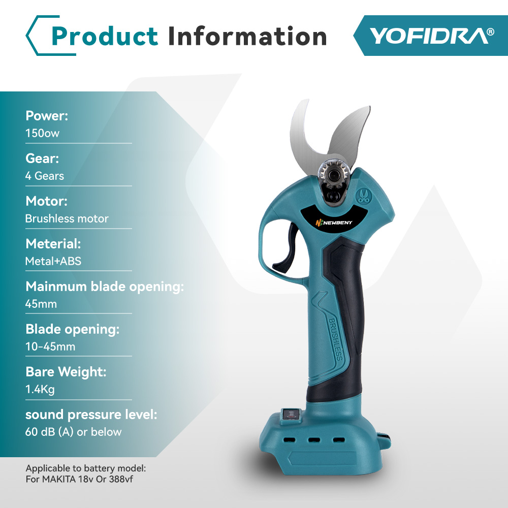 Makita – sécateur électrique sans balais, 45mm, 4 vitesses, sans fil, portable, pour verger, arbustes, Branches d'arbre, batterie 18V
