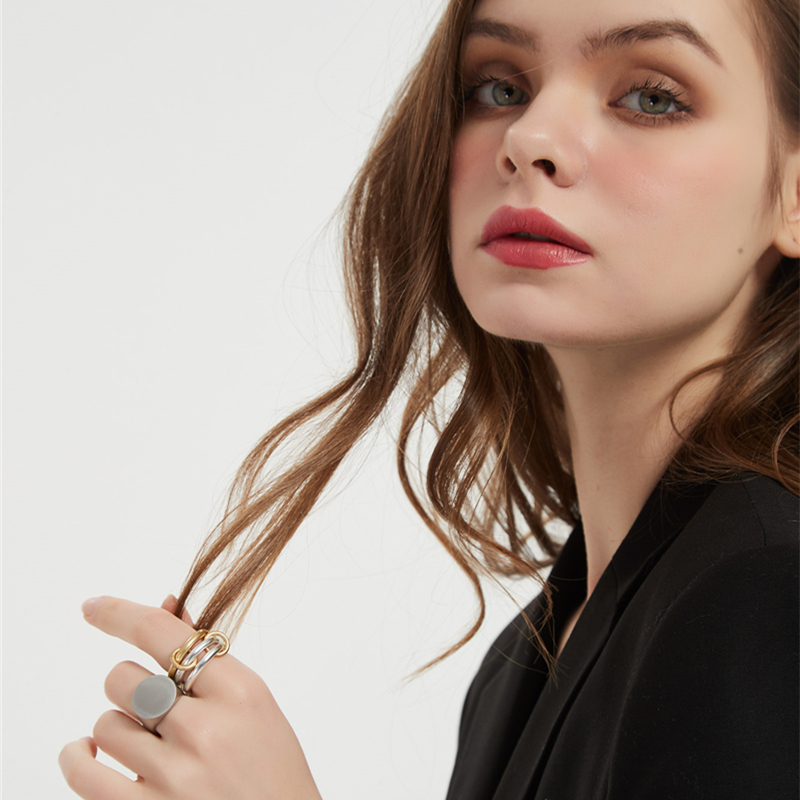 EDY Punk Vintage personalidad Simple tres capas Micro-incrustado circón mujer anillo para mujer chica joyería de