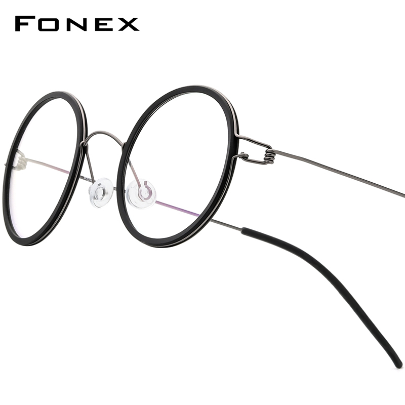 FONEX-Monture de lunettes en titane B pour hommes et femmes, de , montures rondes, poids ultraléger, Morten, lunettes coréennes sans vis: PEACOCK BLUE
