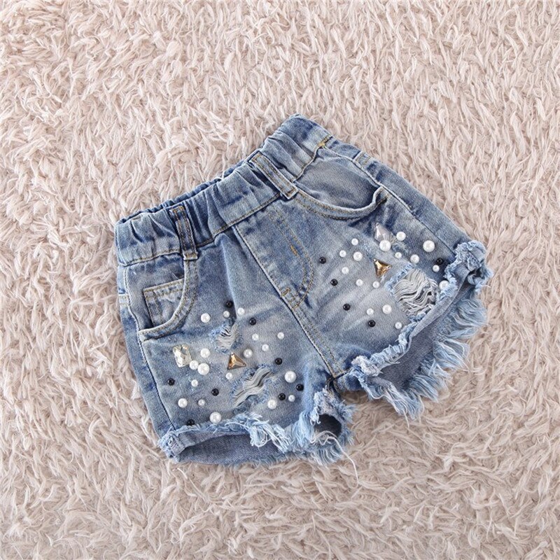 Pigerperle jeans 2-12 sommer koreanske små og mellemstore børns shorts bukser børns leggings