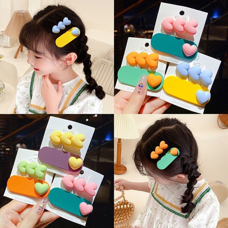 2 Stks/set Candy Kleur Baby Meisjes Haarspelden Leuke Hart Bb Clip Mode Kawaii Kids Prinses Haaraccessoires Kind Hoofdband