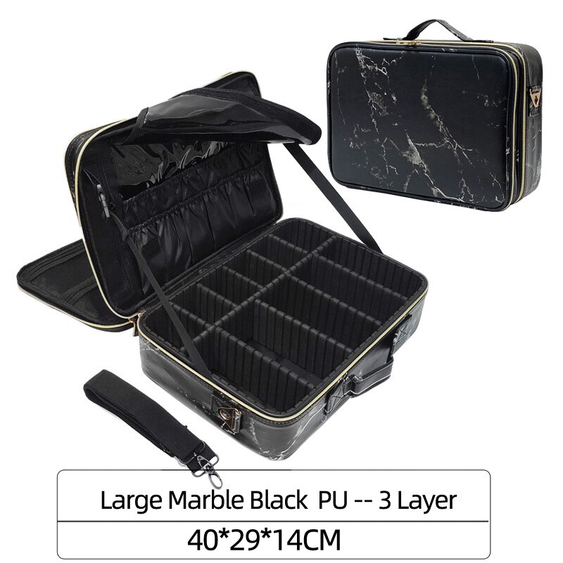 Leather Clapboard Cosmetic Bag Make Up Box Large Capacity Storage Handbag Travel Insert Toiletry Makeup suitcase