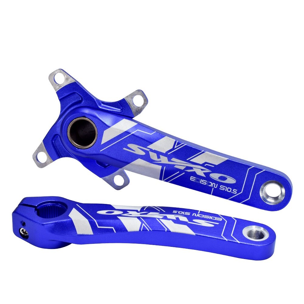 Fiets crankstel 170mm 104 bcd mtb fiets crank smal breed kettingblad 32/34/36/38t met trapas fiets crank tandwiel onderdelen: Blauwe kruk