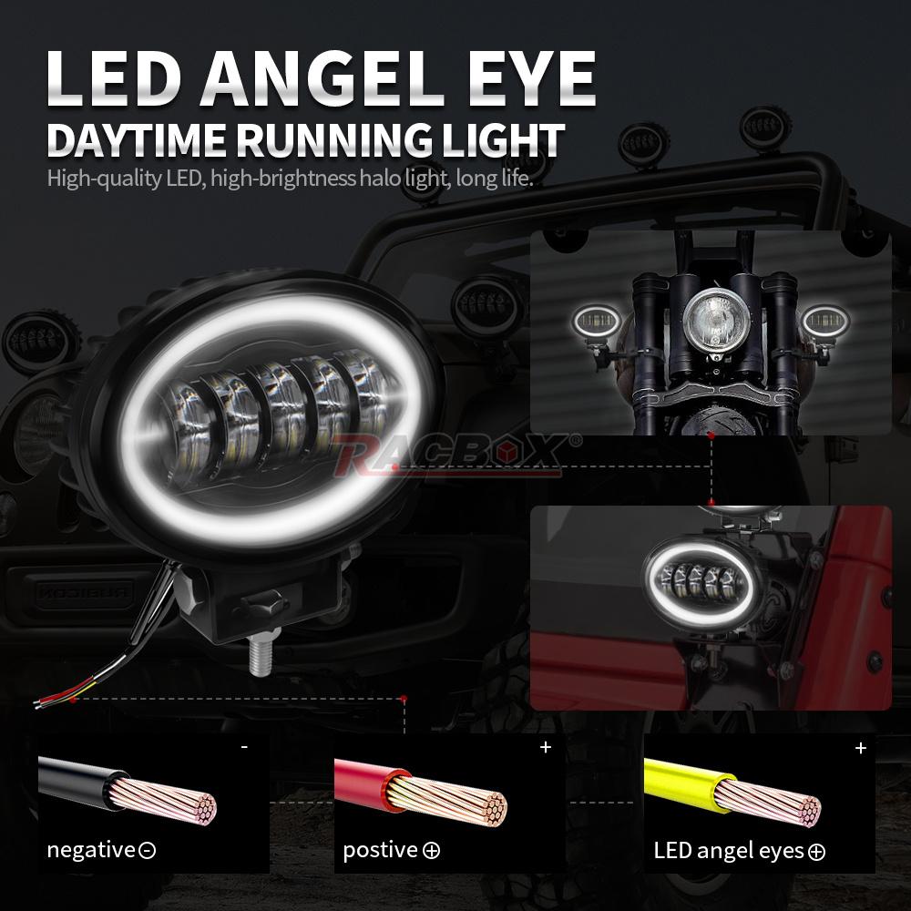 LED Driving Light 4 inch 5 inch White Halo Work Light LED Lens Angel Eyes Offroad Led Auxiliary Lights fit for 4x4 Truck UAZ ATV