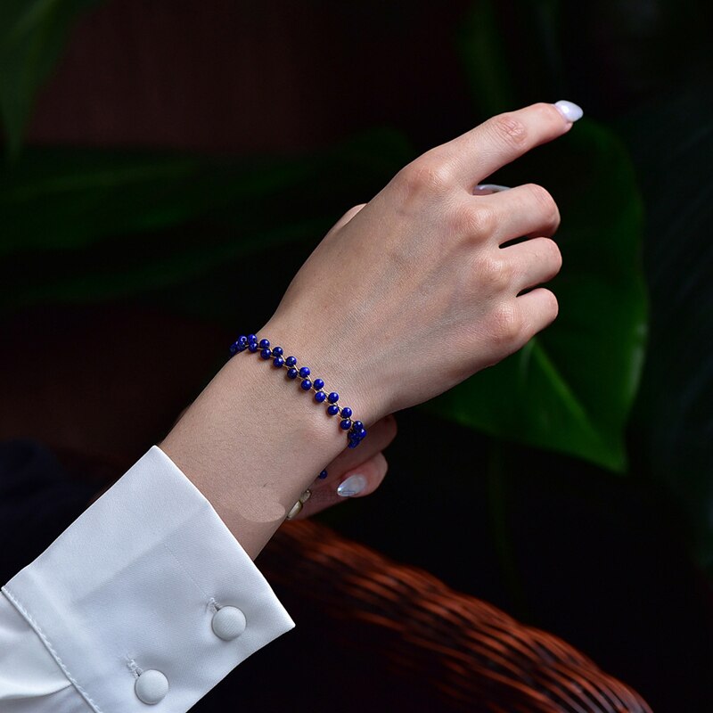 Perles Lapis Lazuli naturelles faites à la main Bracelet armure Bracelet et Bracelet bijoux pour les femmes