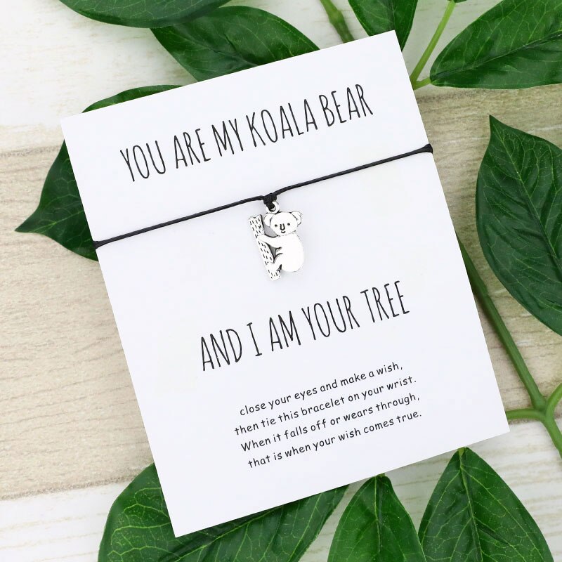 Glück Koala Wünschen Armband Nette Koala Charme Wünschen Karte Freundschaft Armbänder Koala Schmuck für Frauen Männer Beste Freund: Black
