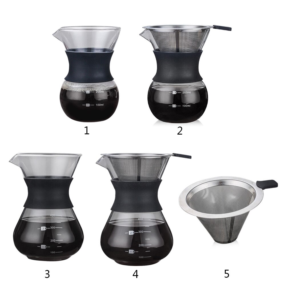 200ml/400ml Thicken Glass Coffee Pot with Handle Espresso Water Drip Coffee Maker Reusable Coffee Tea Filter Tools