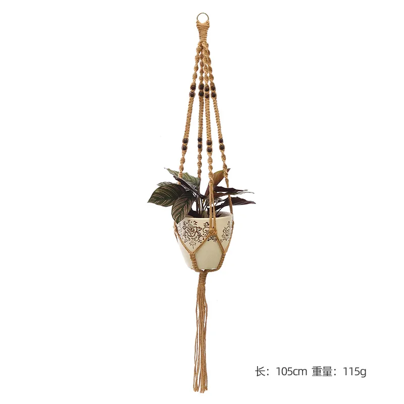 Panier suspendu pour plantes vertes de jardinage, corde en coton, Pot de fleur, macramé fait à la main, support mural de poche, style Boho, décoration de maison pour cour: YELLOW