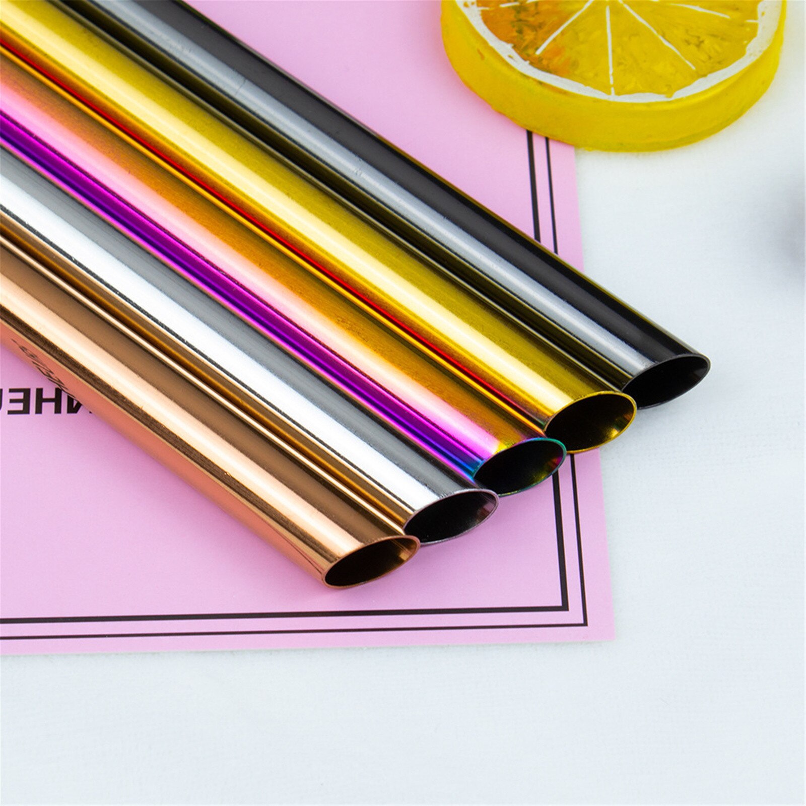 Metal straw rainbow color reusable metal straw set with brush 304 stainless steel straw milk drinkware bar party accessories
