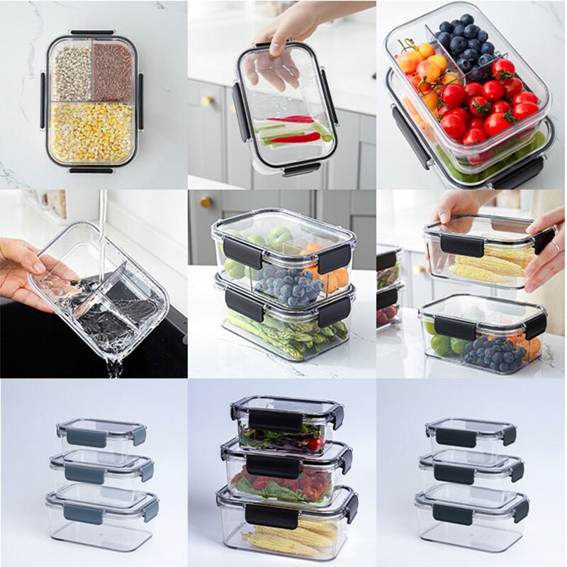 Dividable Lunch Box With Lid Refrigerator Compartment Storage Box Fruit And Vegetable Bento Box Transparent Fresh-keeping Box
