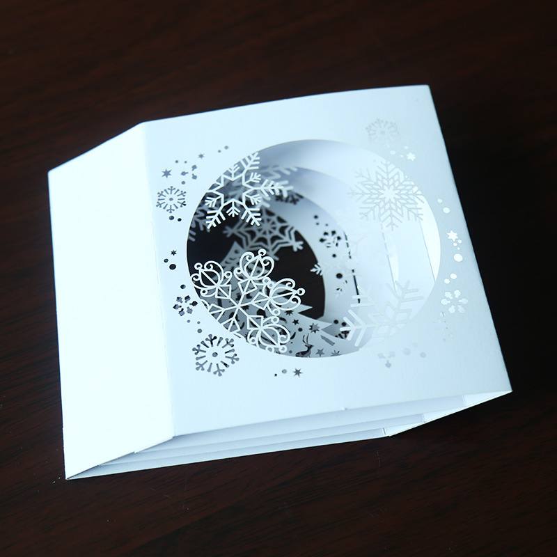 Handmade Merry Christmas Greeting Card 3D Pop Up Tree Box Snowflake Greeting Cards Craft Invitation