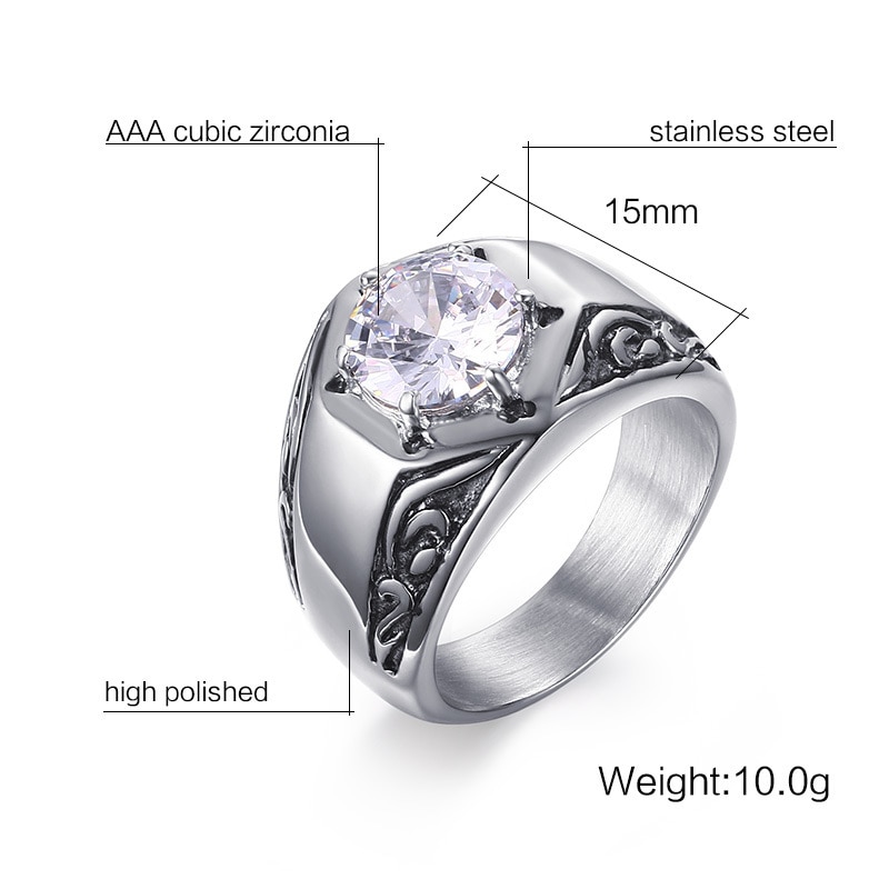 Vnox Fleur-de-lis Pattern AAA Stone Ring for Women Men Stainless Steel Casting Male Punk Rocky Hip hop Jewelry