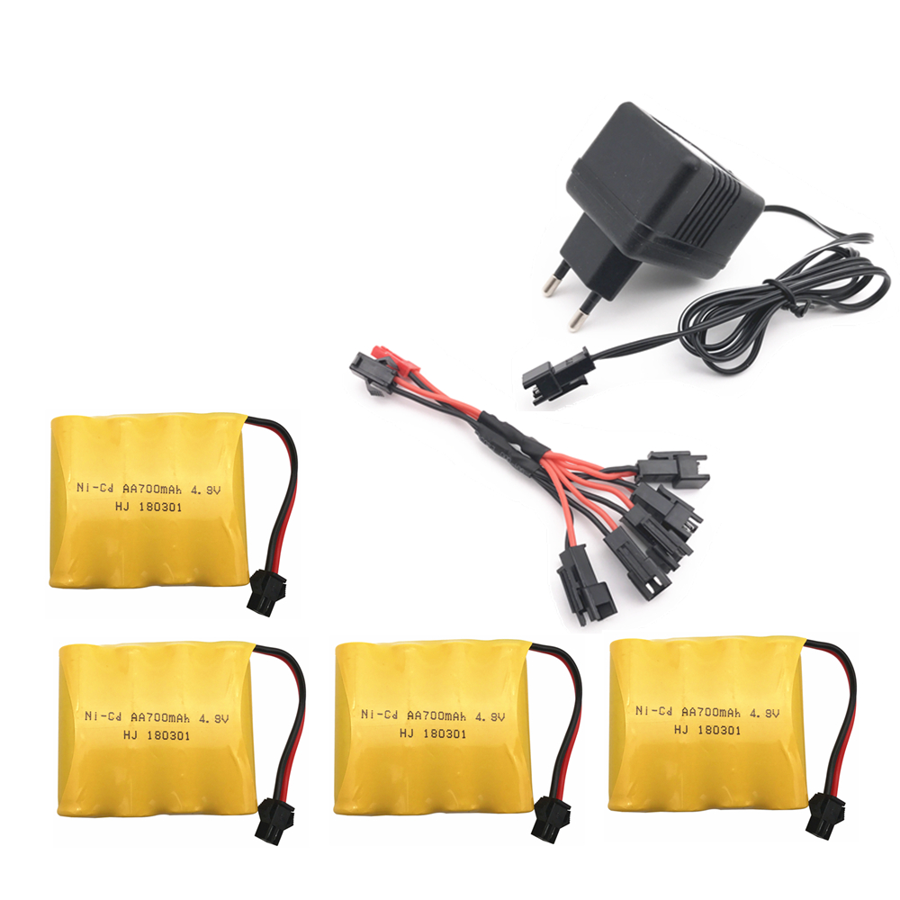 4.8V 700mAh Ni-Cd Battery With 5 in 1 Charger For Remote Control Toys Lighting Electric Tool AA Group RC TOYS Battery Group: 4pcs EU Plug