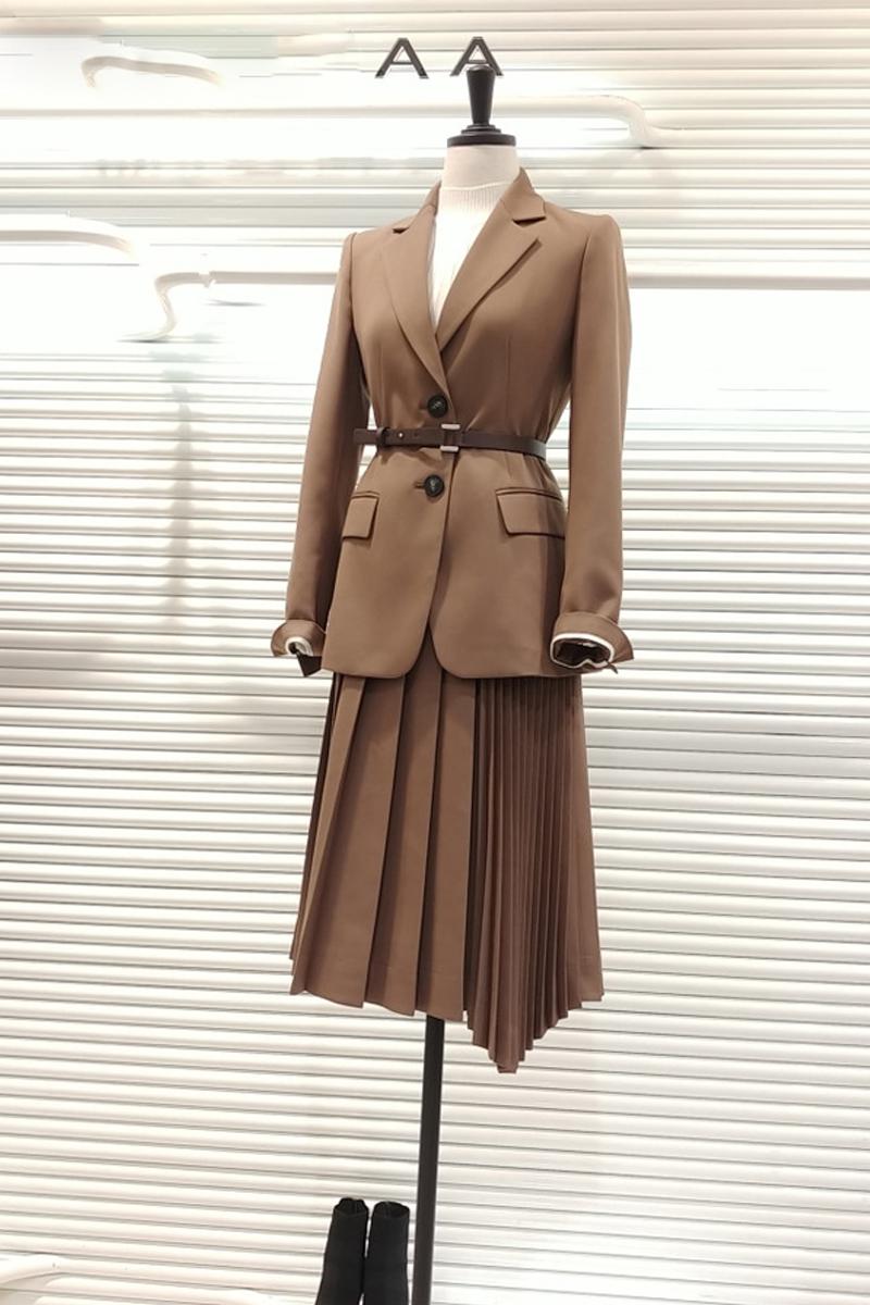 Getspring kvinder frakke kvinder jakkesæt frakker bælte split kvinder blazere jakker camel black all match vintage sommer blazer kvinder: Kamel jakke / Xl