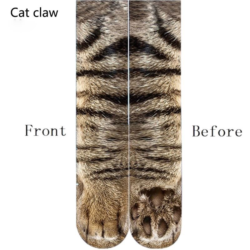 Adult children 3D Print Animal Paw Socks Unisex Crew Cat Long Stocks Elastic Breathable sport Sock Duck Horse Cat Paw cow Hoof: C / 40cm