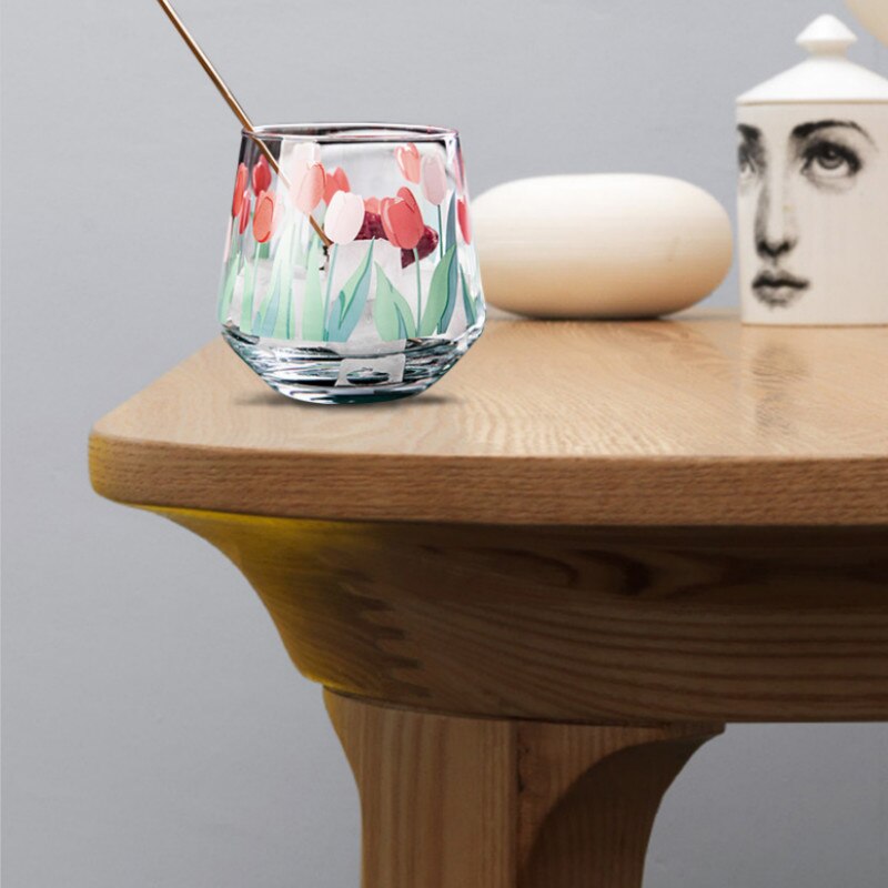 390ml japan og sør-korea håndmalt tulipan blomst glass kopp husholdning varmebestandig drikkekopp stor mage mousse kopp