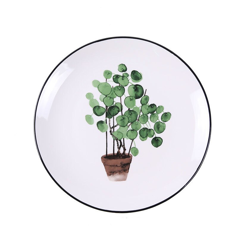 Interesante vajilla creativa de 8 pulgadas para Patrón de planta, plato redondo de Cactus abstracto, hoja de plátano japonés, plato para carne, ensalada y pepinillo: 8 inches  1