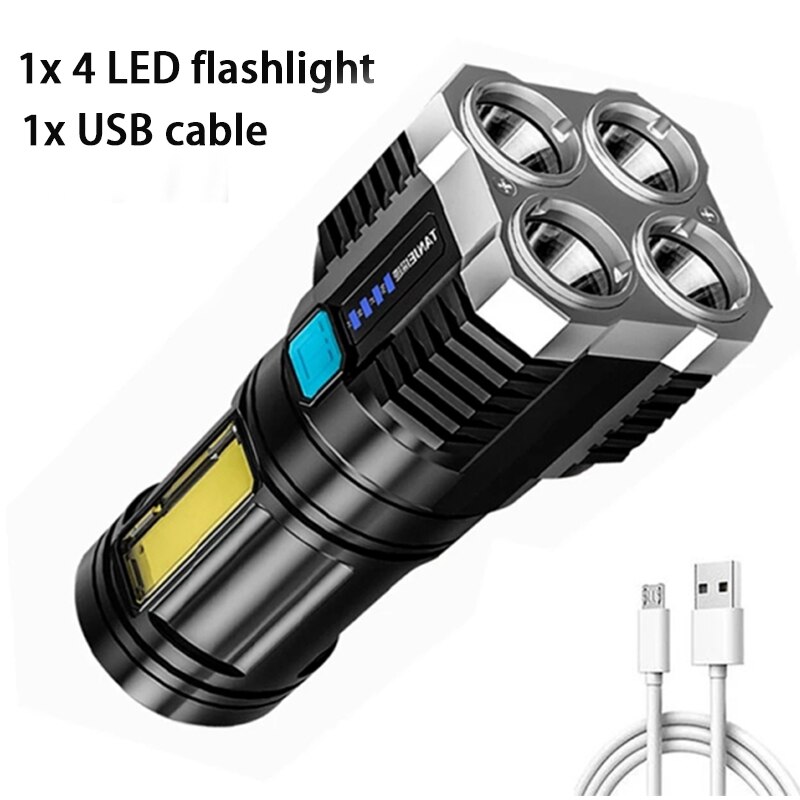 Powerful LED Flashlight 12-core Rechargeable Flashlight With COB Side Light Ultra Bright Waterproof Torch for Camping Hiking: 4 LED