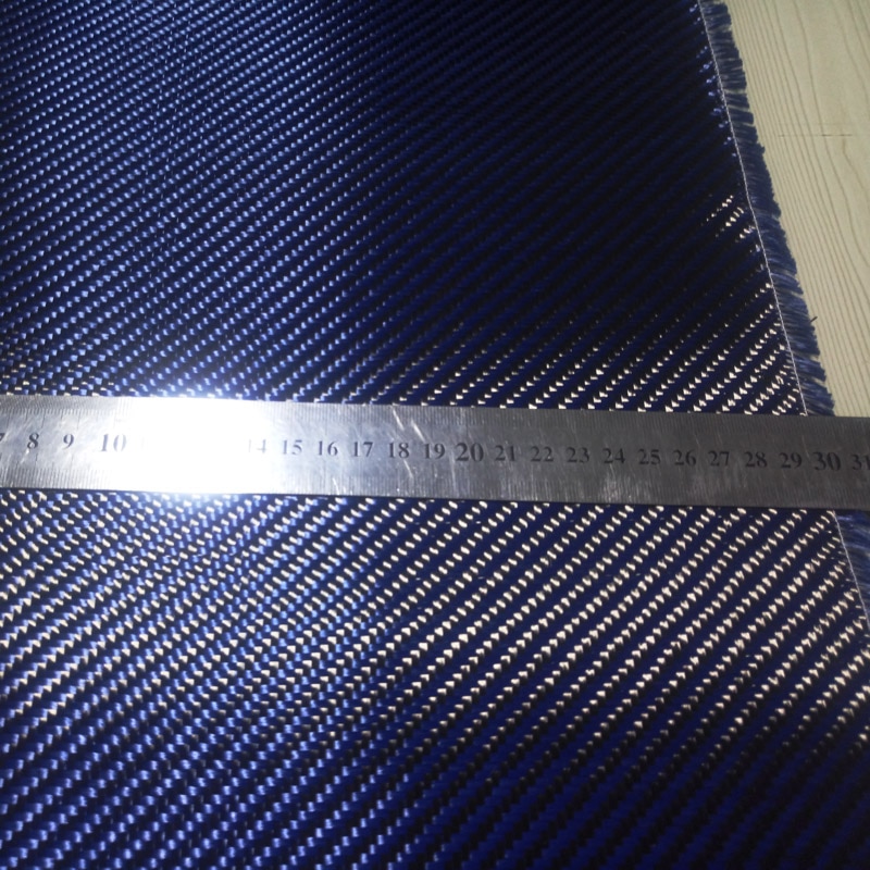 Blue Kevlar & 3K Carbon fiber mixed Fabric 12" / 30cm wide 2x2 Twill Carbon Kevlar Aramid fiber cloth 200gsm 1100D