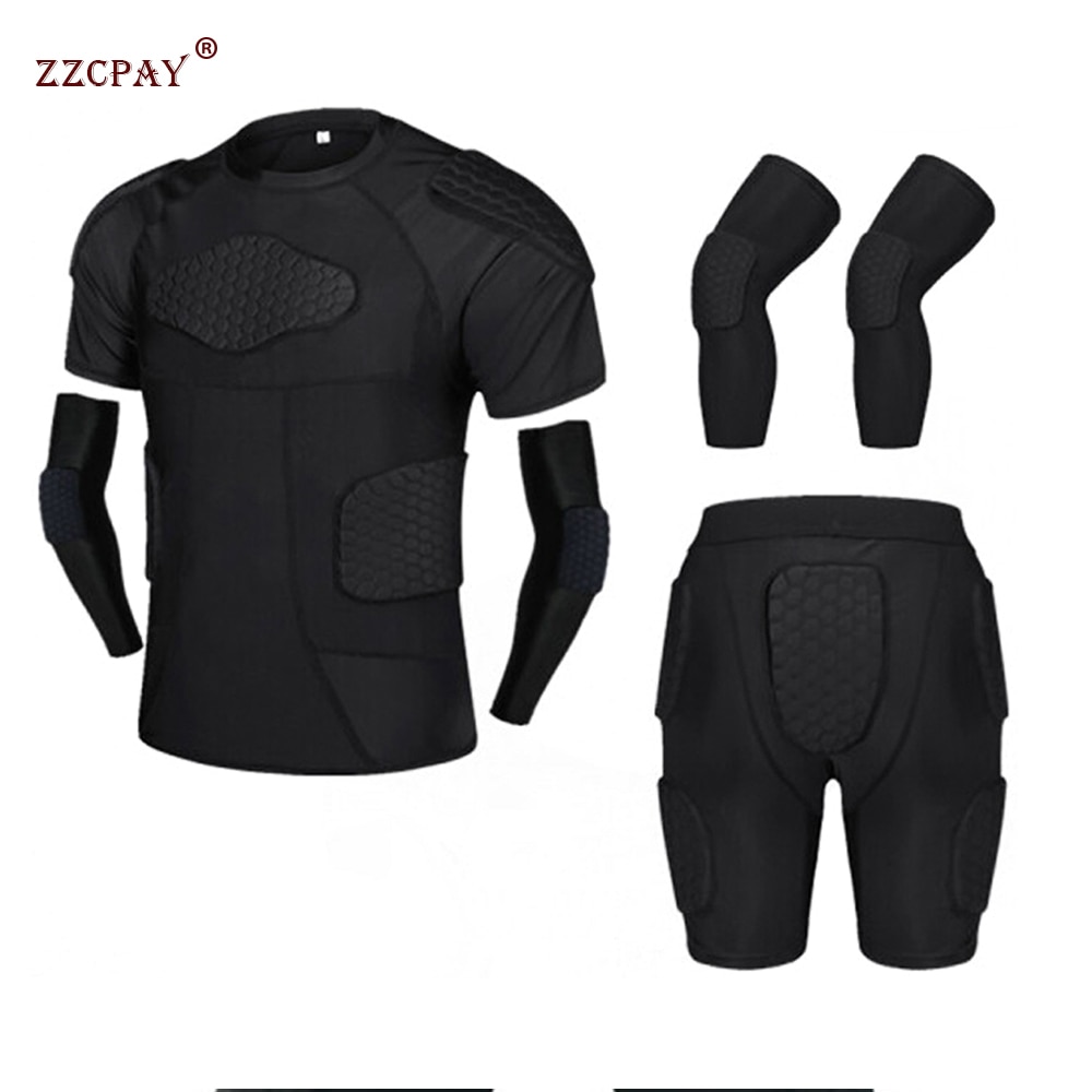 Mannen Sport Kneepad Elleboog Shock Guard Compressie Padded Shorts Shirt Vest Set Voetbal Basketbal Beschermende Gear Borst Rib Guards