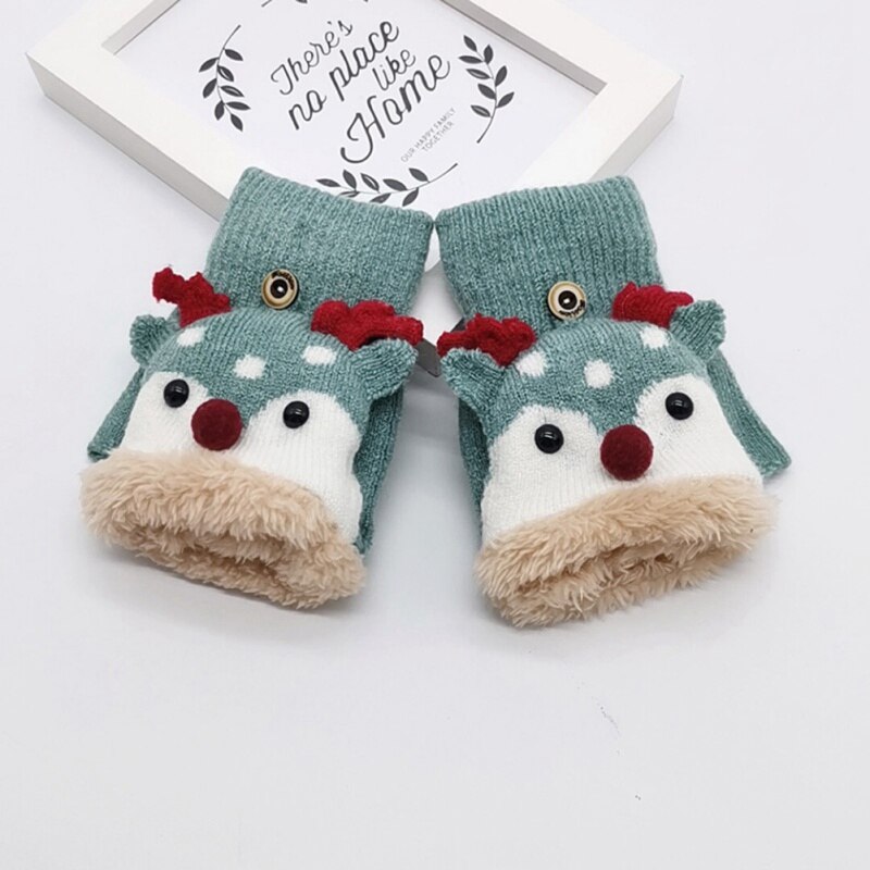 freundlicher Handschuhe freundlicher Baby Winter Strick Verdicken Nette Karikatur Hirsch Vielseitig Baumwolle halb-Finger Handschuhe Fäustlinge Warme 4-8Y Neue: G