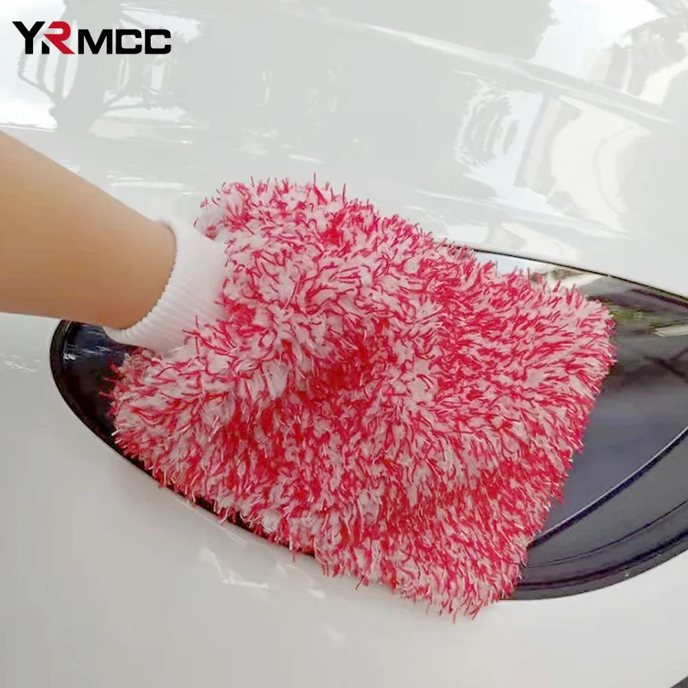 Guantes de lavado de coches, guante de limpieza de terciopelo Coral de agua fuerte de microfibra, herramientas de limpieza de eliminación de polvo engrosadas suaves, accesorios para coche