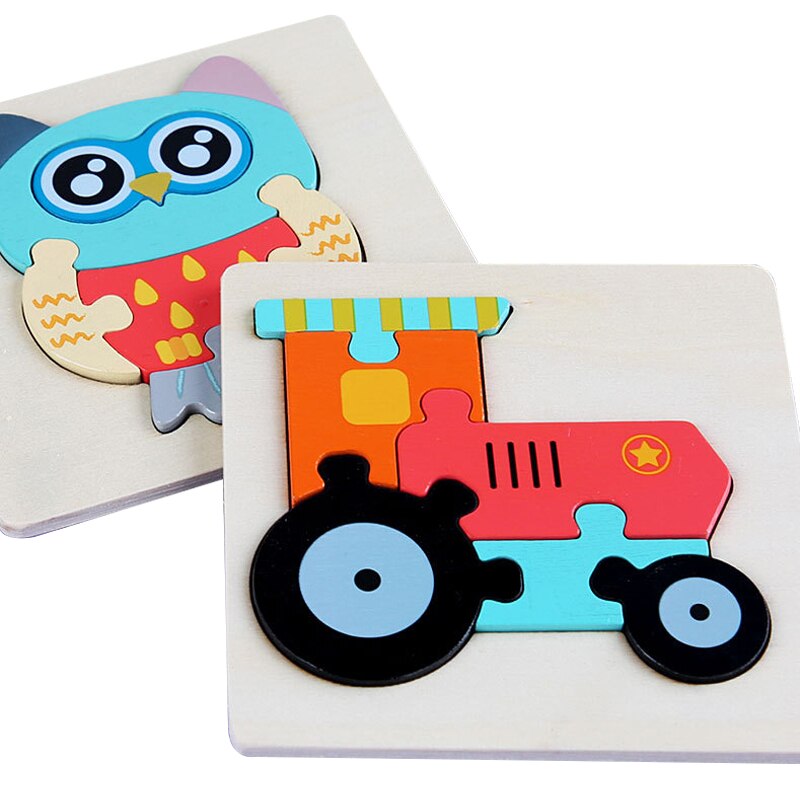Kids Montessori Houten Speelgoed Cartoon Dier Verkeer 3D Puzzel Blokken Kid Leren Speelgoed Baby Kleurrijke Houten Onderwijs Speelgoed