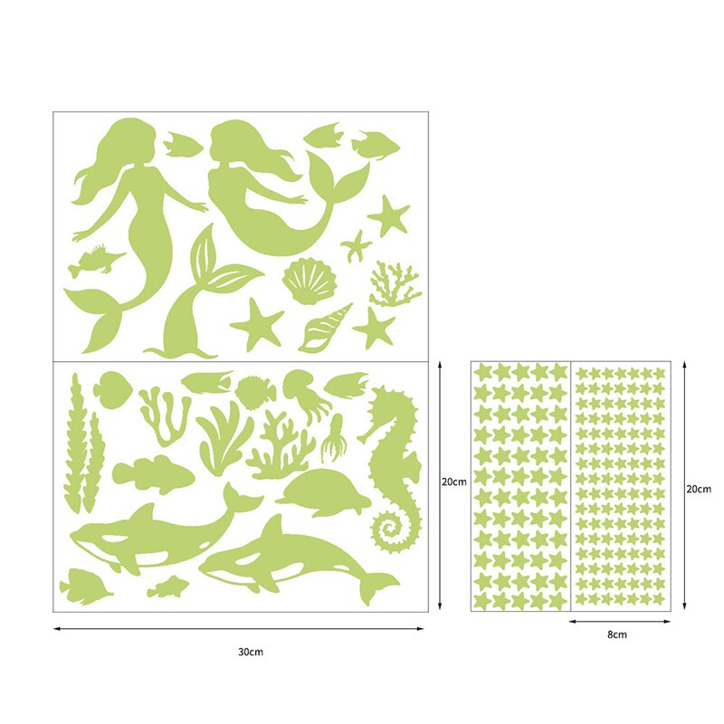 Luminous Wall Decal Mermaid Sea World PVC Stickers Glow in the Dark Wall Art for Home Window Wall Decals Home Decorations: Green light