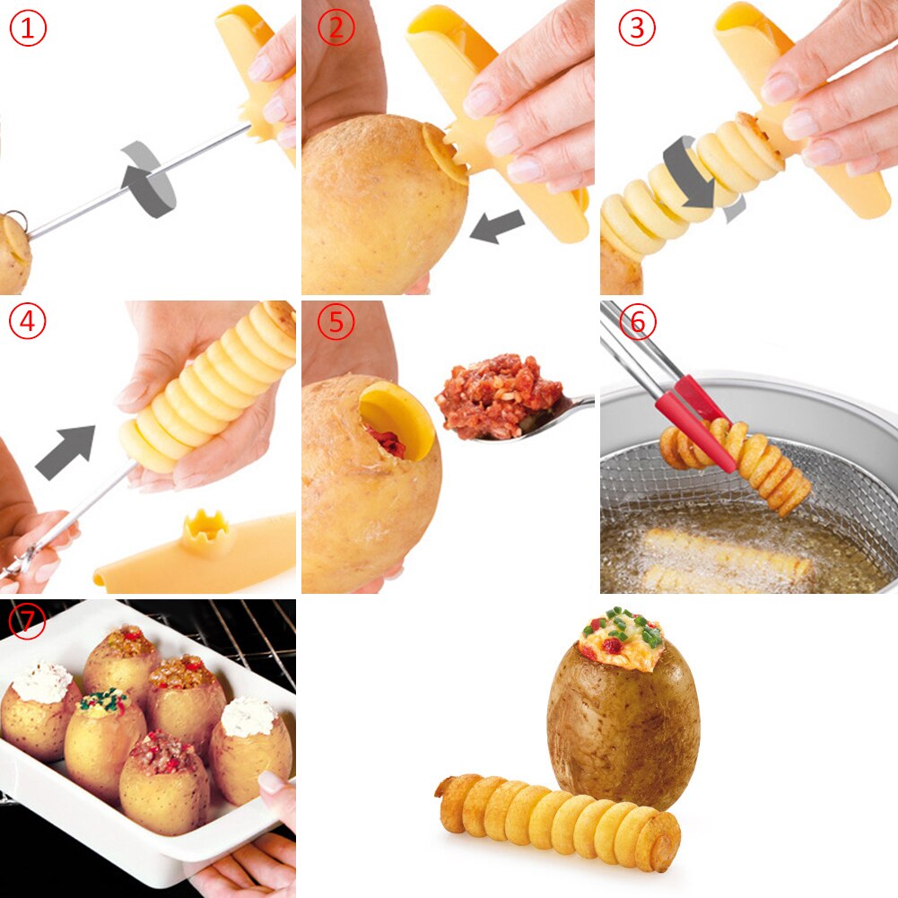 Aardappelspiraalsnijder, fruit- en groentesnijder, spiraalvormige aardappelchips, aardappeltorensnijder, keukengadgets, accessoires