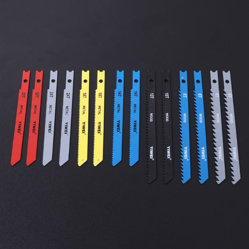 14 Pcs Jigsaw Blades Set U Shank Fitting Jig Saw Metal Plastic Wood Blades L4MF