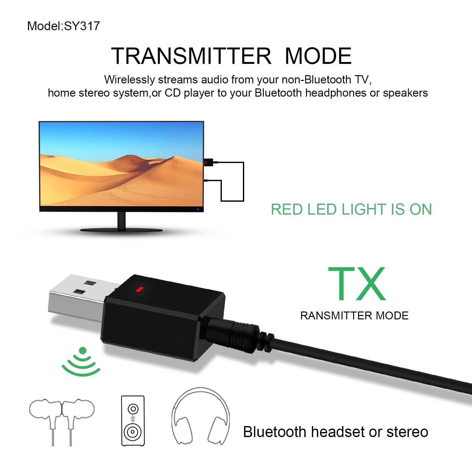 2 in 1 Bluetooth Transmitter Receiver USB Bluetooth 5.0 Wireless Stereo o Transmitter Adapter Dongle for TV PC