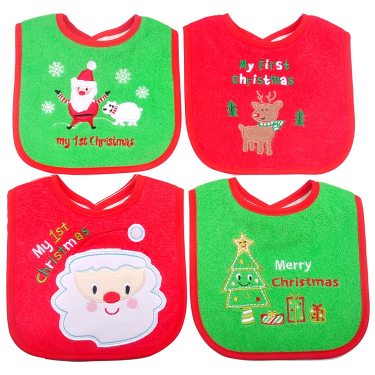 Natal à prova dwaterproof água babadores do bebê em torno do pescoço burp panos santa elk árvore de natal padrão infantil saliva toalha natal crianças presente