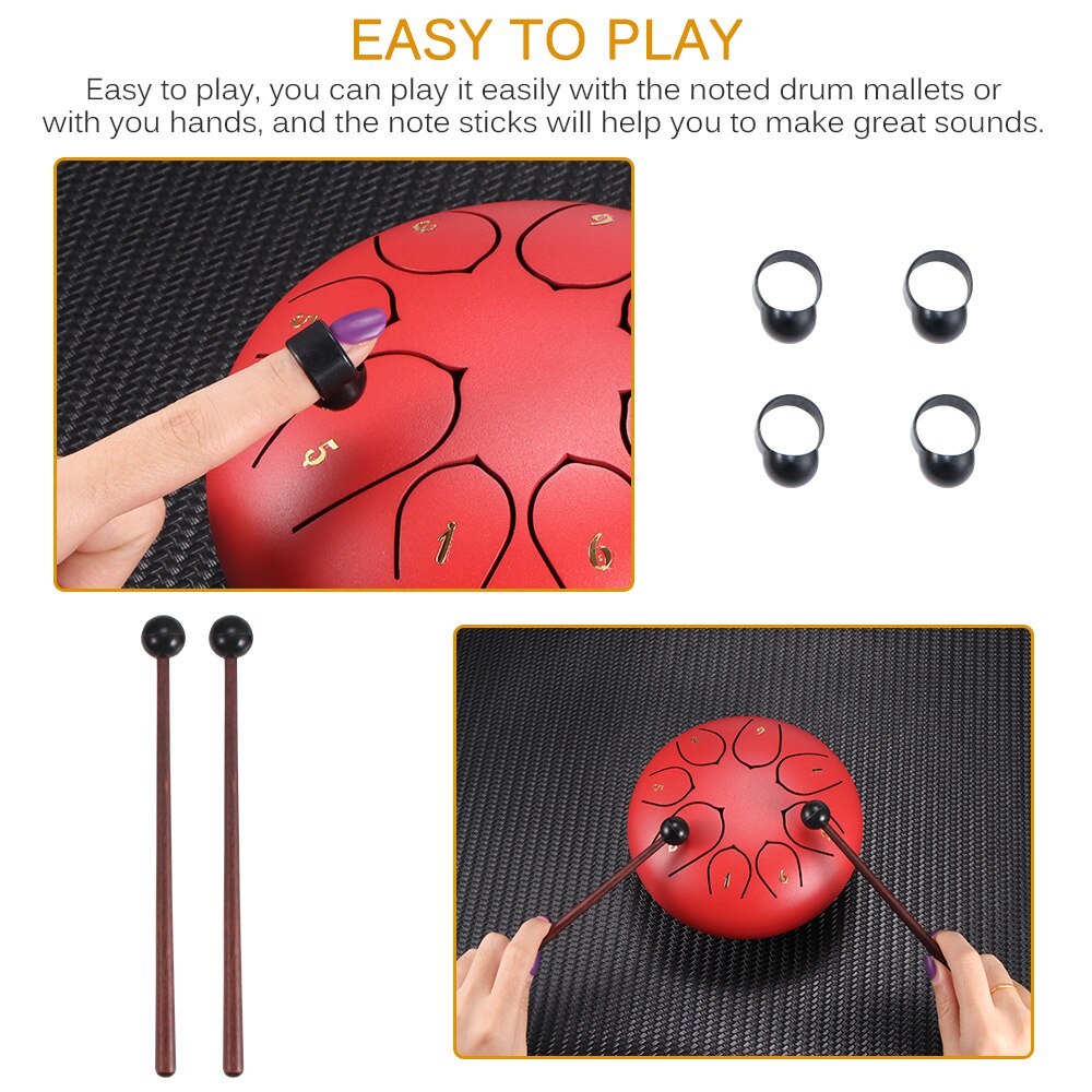6 Inch Tongue Drum Steel Tongue Drum 8 Tune Hand Pan Drum Tanks Hang Drum With Drumsticks Carrying Bag Percussion Instruments