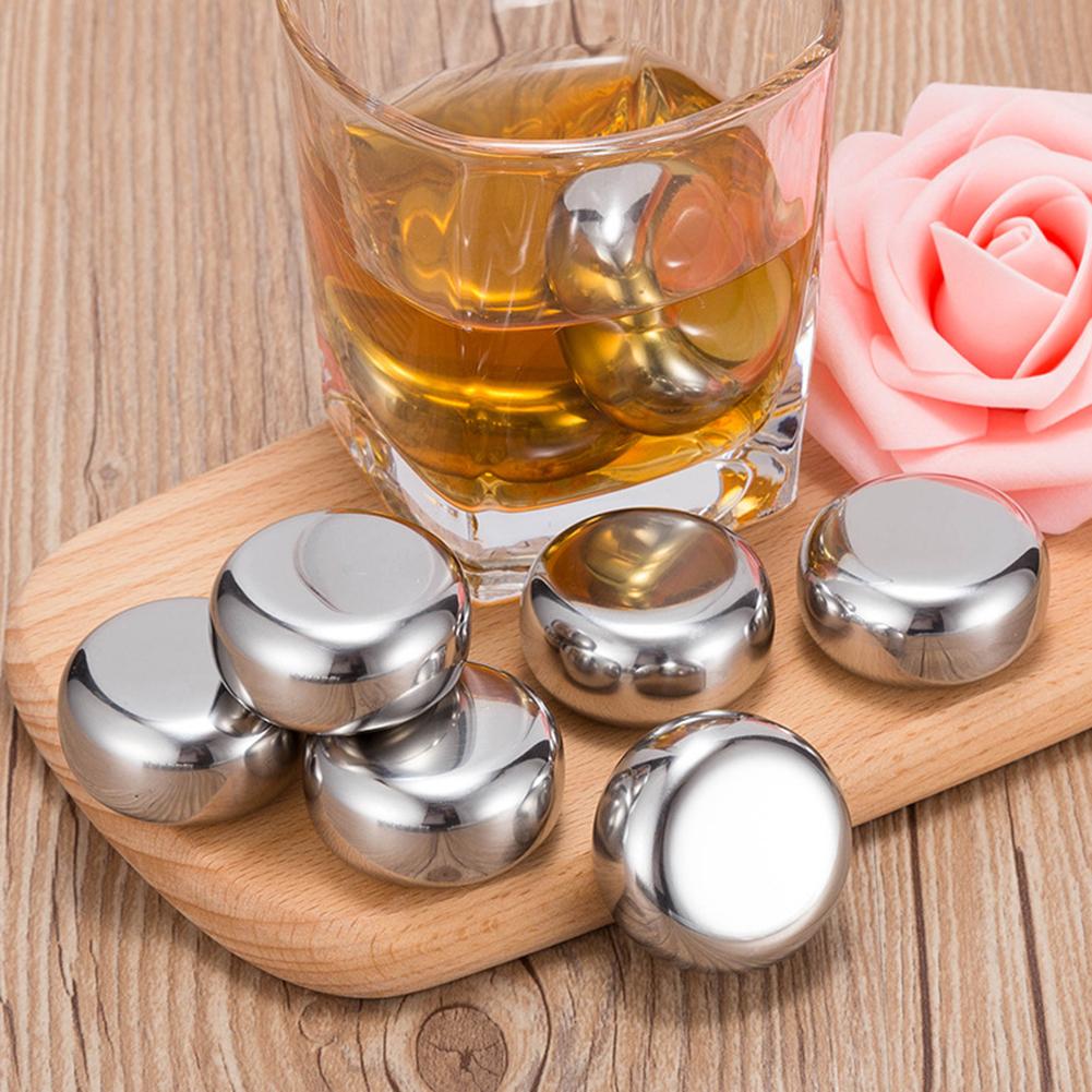 6Pcs Stainless Steel Chess Shape Ice Cubes Reusable Whiskey Wine Chilling Stones for Kitchen Dining Bar Kitchen Tools Gadgets