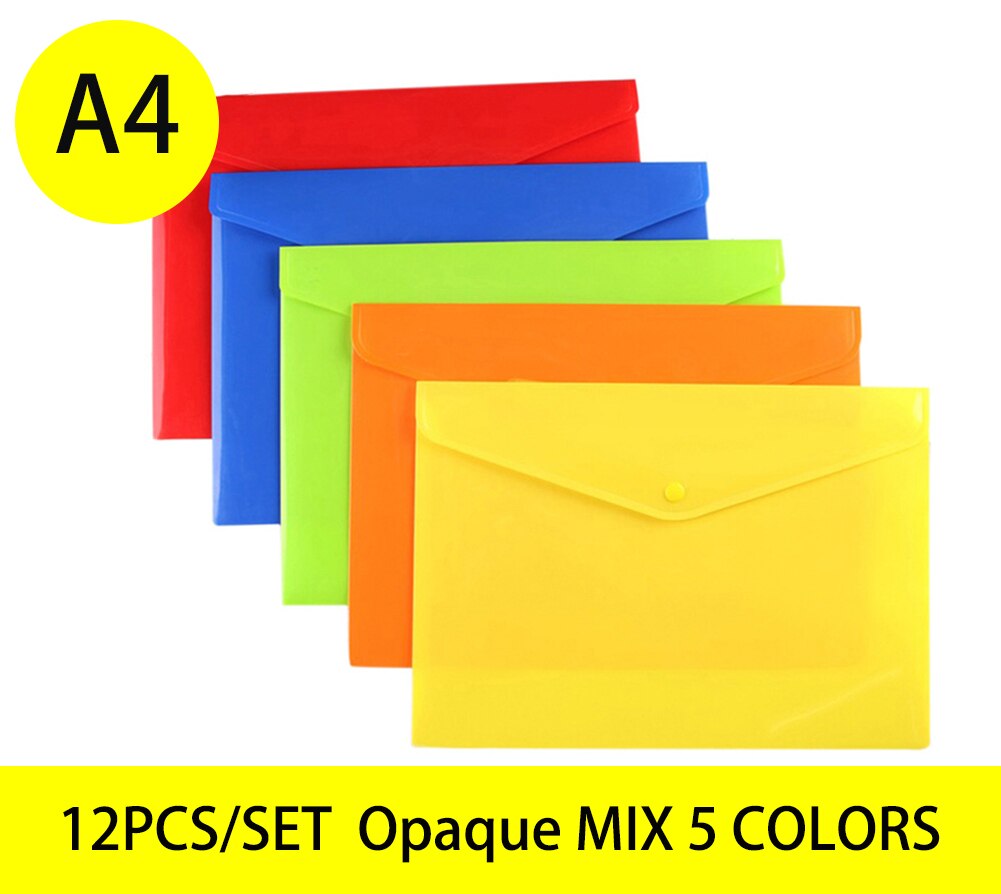 12pcs/set A4 file folder storage bag transparent plastic A5 document bag A3 office file bag school supplies paper bag folder: A4 opaque mix 5color