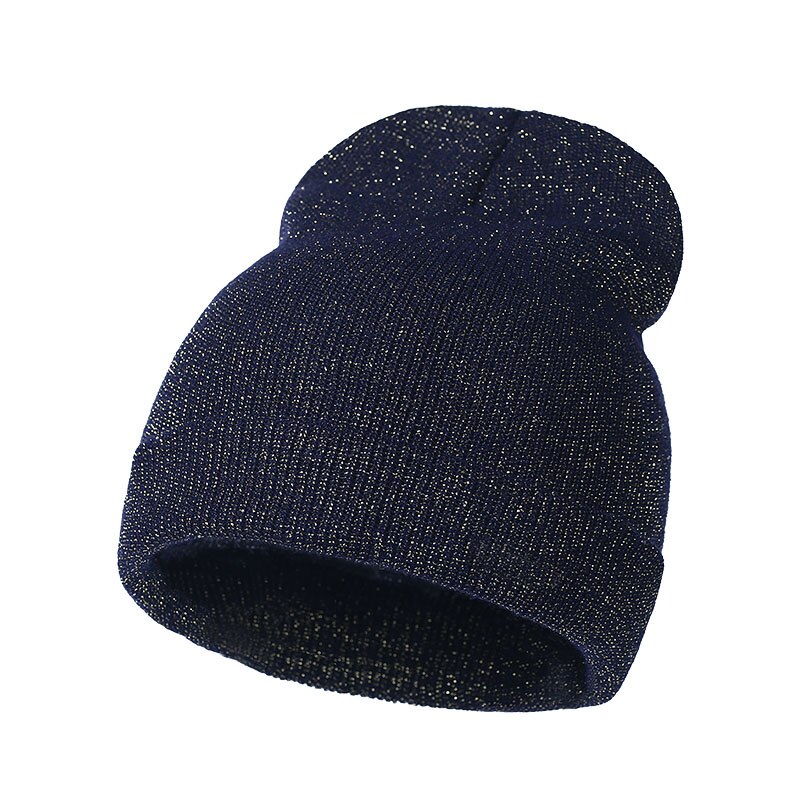 Arrivals Shiny Knit Hat Beanies Winter Cap For Women Men Headgear Hip Hop Beanie Skullies Balaclava Baggy Hedging Cap: Navy Gold