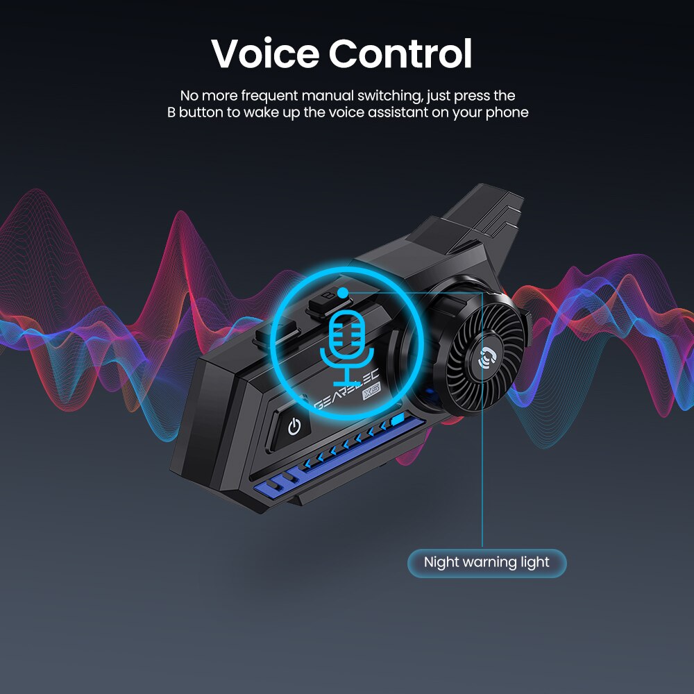 Gearelec X5 Motorhelm Headset Bt 5.2 Waterdichte Draadloze Hoofdtelefoon Voice Control Roise Reductie Fm Radio Waarschuwingslampje