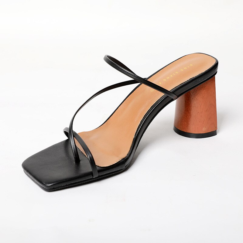 holz Ferse Slipper frauen Sandalen Jahrgang Karree Schmale Band hoch Hacke Sandalen Frauen Sommer Schuhe Frauen I074
