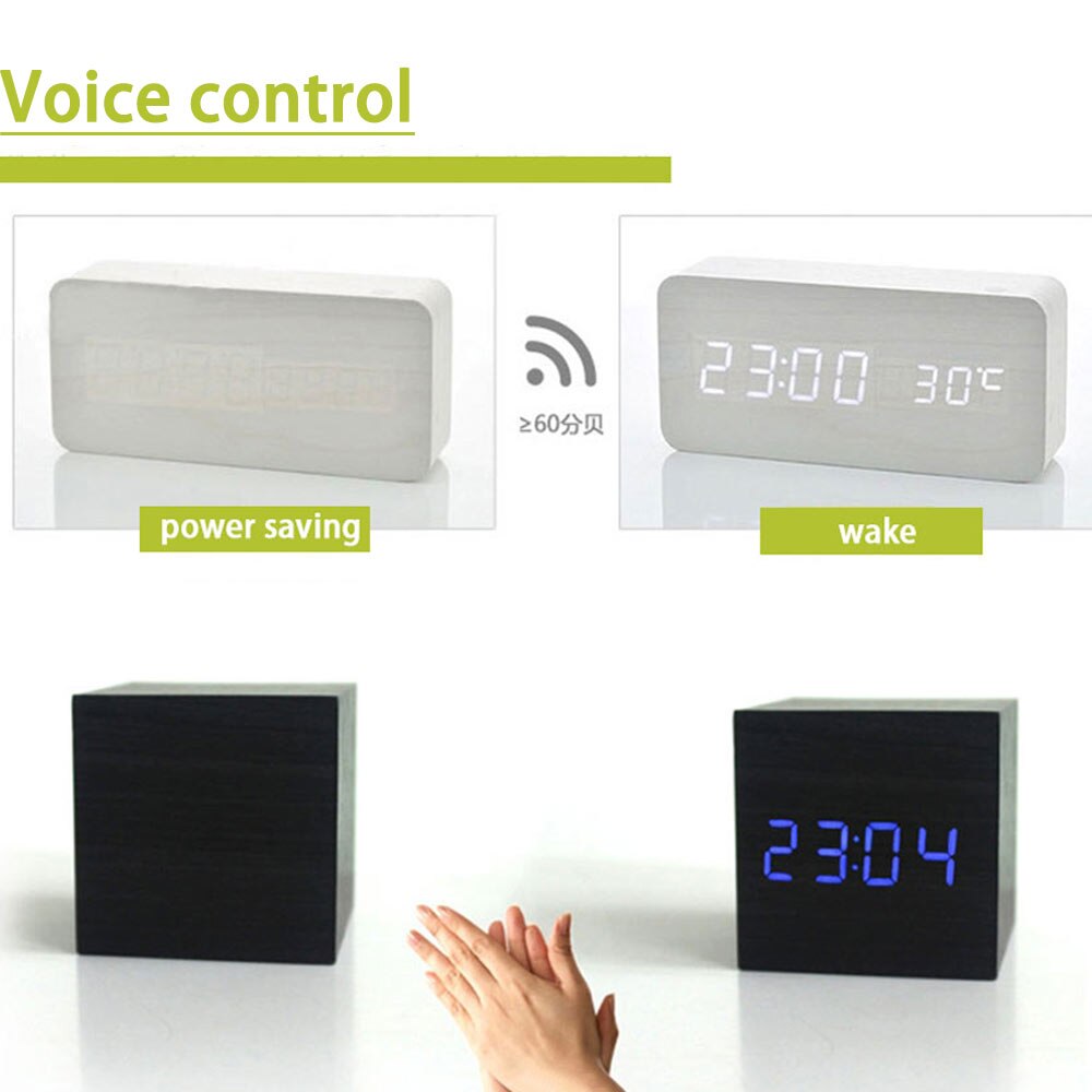 LED Intelligente Voice Control Wekker Met Thermometer, Houten Houten Klok, Digitale Horloge Klok, elektronische Klok En Kosten