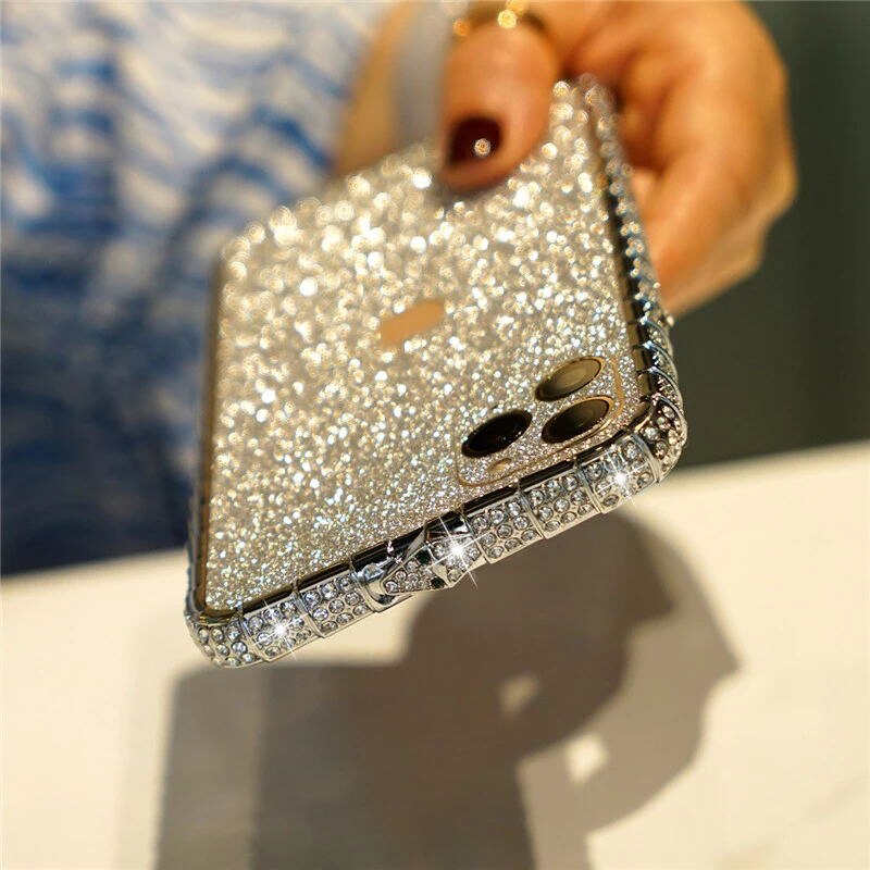 Strass Glitter Kristall Diamant Metall Stoßstange Fall Für iPhone12 Pro Max 12mini Bunte bling Abdeckung: For iPhone 12 Mini / Silber