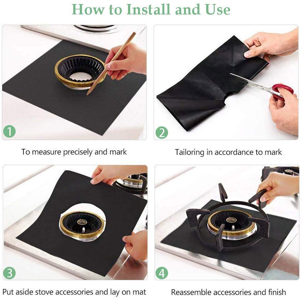 4Pcs/Set Reusable Gas Stove Protector Non-Stick Glass Fiber Gas Stove Mat Cooker Cover Clean Pad For Kitchen Accessories